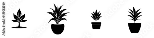 Different styles of plant icons displayed in black, showcasing various designs and shapes for decorative purposes in digital art