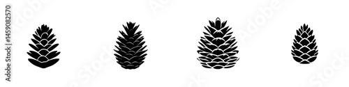 Collection of pine cone silhouettes showcasing varying sizes and shapes against a plain background