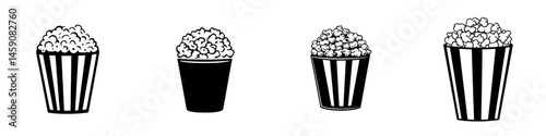 Popcorn containers in various styles with distinctive designs for a fun movie night or snack time experience