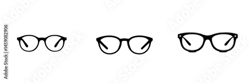 Different styles of eyeglasses displayed in a minimalist design on a white background showcasing modern eyewear aesthetics