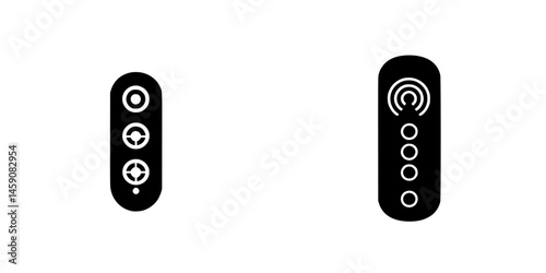Different types of remote controls showcasing buttons and functions for various devices and applications in a minimalist design