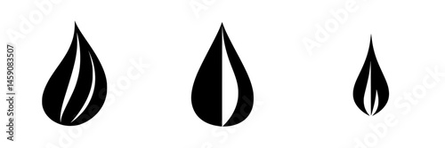 Stylized black droplets in various sizes showcasing a minimalist design aesthetic