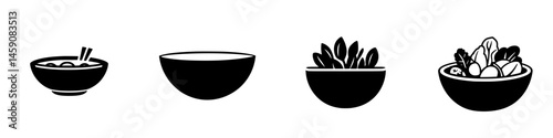 Various types of bowls showcasing different culinary presentations in a minimalist design