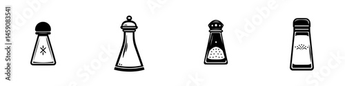 Various styles of salt shakers displayed in a minimalistic design setting