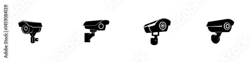 Different angles of security cameras showcasing their designs and features used for surveillance in various locations