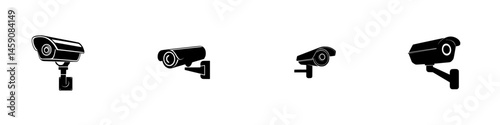 Different angles of security cameras showing technology used for surveillance in urban areas during the day