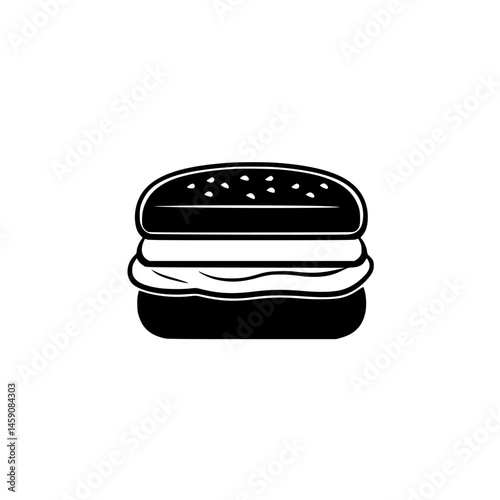 Delicious burger with sesame seeds and creamy filling captured in minimalistic black and white style