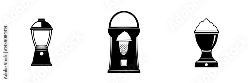 Various styles of ice cream makers displayed with a simple design against a white background for a presentation or catalog