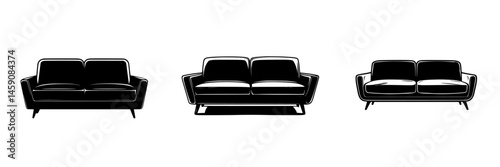 Various styles of modern sofas displayed in a minimalistic setting, showcasing design versatility for contemporary living rooms