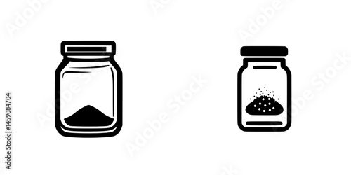 Glass jars containing different contents of seasoning displayed on a simple background