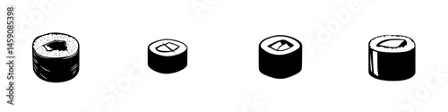 Sushi roll variations showcasing different fillings and preparations on a minimalist background