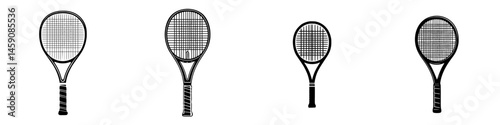Different styles of tennis rackets displayed side by side against a white background