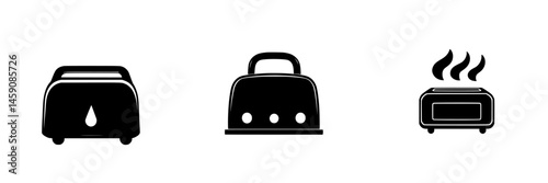 Toasters lined up in a minimalist kitchen showcasing different designs and features during morning breakfast preparation