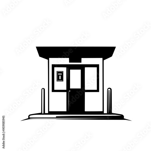 Small security booth located at an entrance, offering shelter and overseeing the area during daytime activities