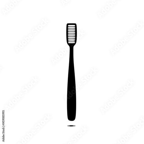 Simple black toothbrush illustration on a white background showing a classic design for personal hygiene routine