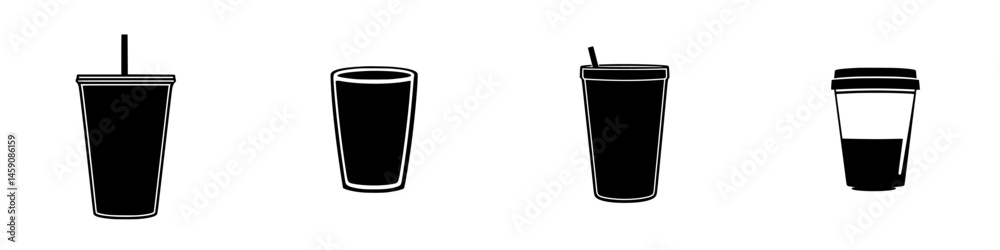 Different styles of drink containers displayed in a row showcasing modern beverage options in minimalist design Different styles of drink containers displayed in a row showcasing modern beverage options in minimalist design