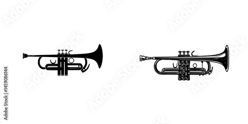 Illustration of two distinct trumpet designs showcasing different styles and features