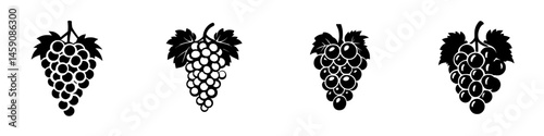 Illustrations of various grape bunch designs in black silhouette on a white background suitable for wine-related projects