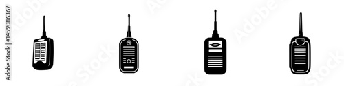 Communication devices illustration featuring various walkie-talkies and radios in a simple design