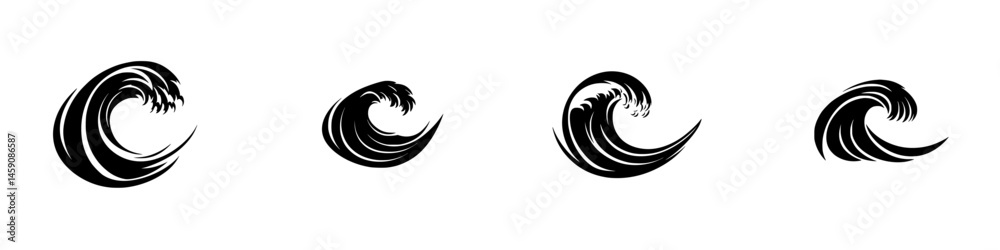 Unique wave designs showcasing different styles and movements in black and white artful representation Unique wave designs showcasing different styles and movements in black and white artful representation