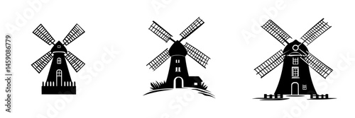 Different designs of windmills showcasing diverse styles and architectural elements