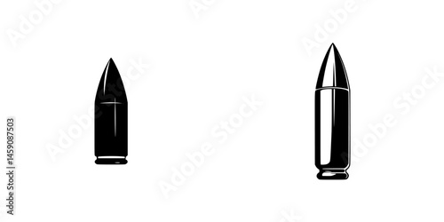 Minimalist flat black icon depicting two distinct bullet designs highlighting different shapes and sizes