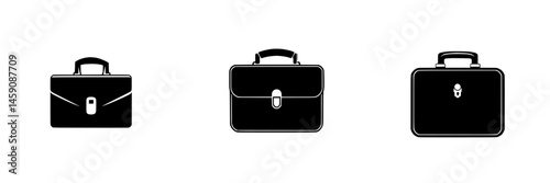 Stylish flat black icons of briefcases representing professionalism and business essentials