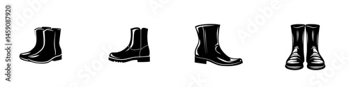 Various flat black boot icons showcasing diverse styles and designs for footwear enthusiasts and fashion applications