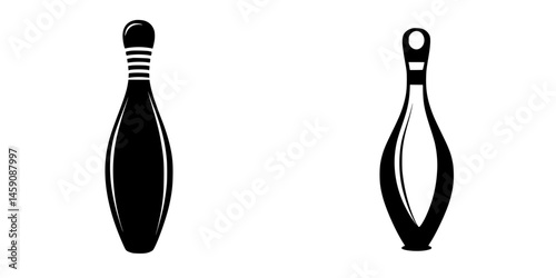 Black flat icons of two different bowling pins, one traditional and one modern, showcasing distinct shapes for graphics and design