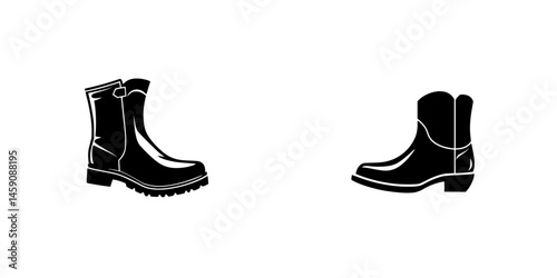 Black silhouette icons of different styles of boots suitable for various occasions and weather conditions