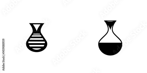 Flat black icons of laboratory flasks representing scientific experiments and research
