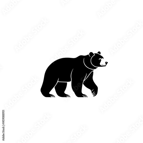 Black bear icon walking gracefully on a white background with a sleek, minimalistic design ideal for various applications