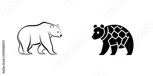 Stylized bear icons showcasing bold design elements and contrasting styles depicting nature themes