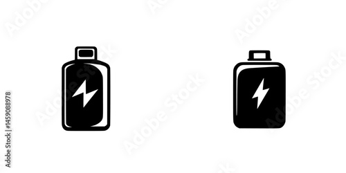Flat black icons representing battery designs, emphasizing energy storage and power capacity in a minimalist style