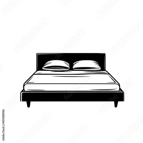 Stylish flat black bed design with two pillows ideal for modern bedroom decor and interior styling