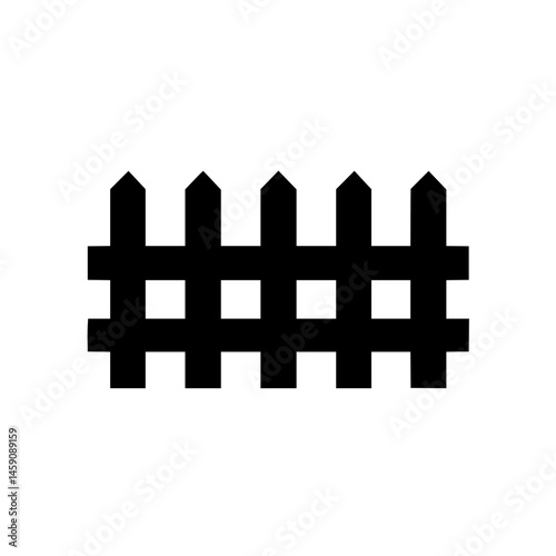 Flat black icon of a fence design representing boundaries and enclosures in a minimalistic style