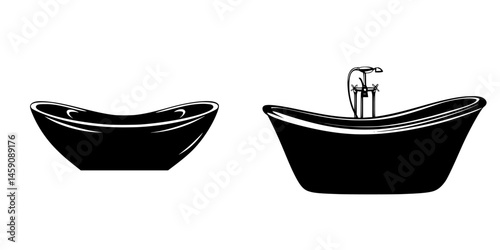 Elegant flat black bathtub icons showcasing modern design and sleek structure for stylish bathrooms