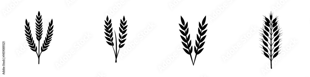 Simple black flat icons of wheat and plant designs for agricultural or nature-themed use Simple black flat icons of wheat and plant designs for agricultural or nature-themed use