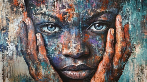 Colorful expressionistic portrait woman art