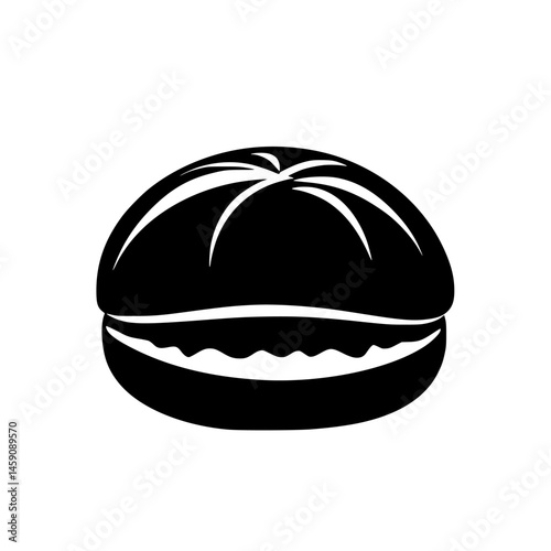 Flat black icon of a bun showcasing a simple and modern design for food-related projects and concepts