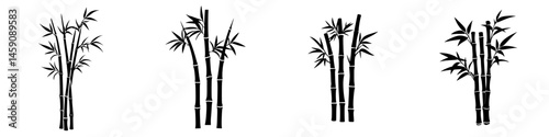 Flat black icon representations of bamboo clusters in varying arrangements and styles suitable for design applications