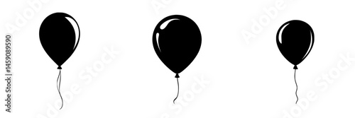 Black balloon icons in varying styles create a minimalistic decorative element suitable for various designs