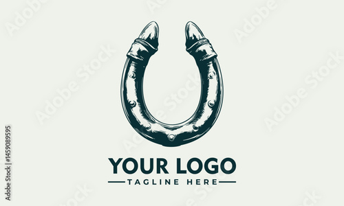 Ornate Metallic Horseshoe with Decorative Swirls and Studs Symbolizing Luck and Tradition. Decorative Object Concept