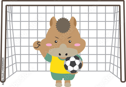 【午年の守護神ストライカー】アクロバティックにボールを蹴るサッカー馬のイラスト｜干支・スポーツ・キャラクター素材