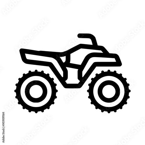 Stylized black icon of an all-terrain vehicle with detailed wheel design for recreational purposes