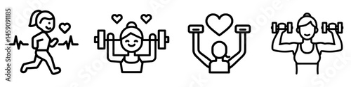 Fitness icons representing various workout activities for health and wellness enthusiasts