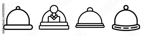 Icon set representing various styles of service bells commonly found in hospitality settings