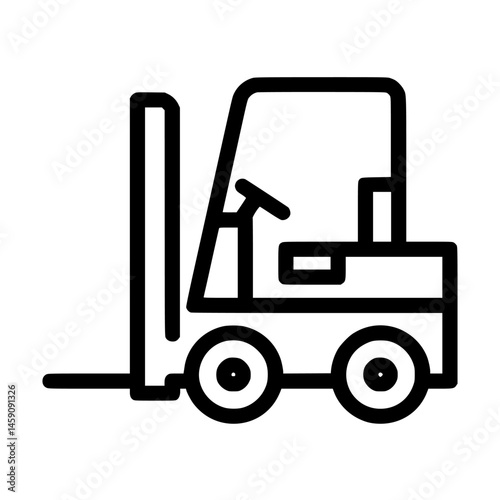 Flat black icon of a forklift depicting industrial transportation and storage activity in a work environment