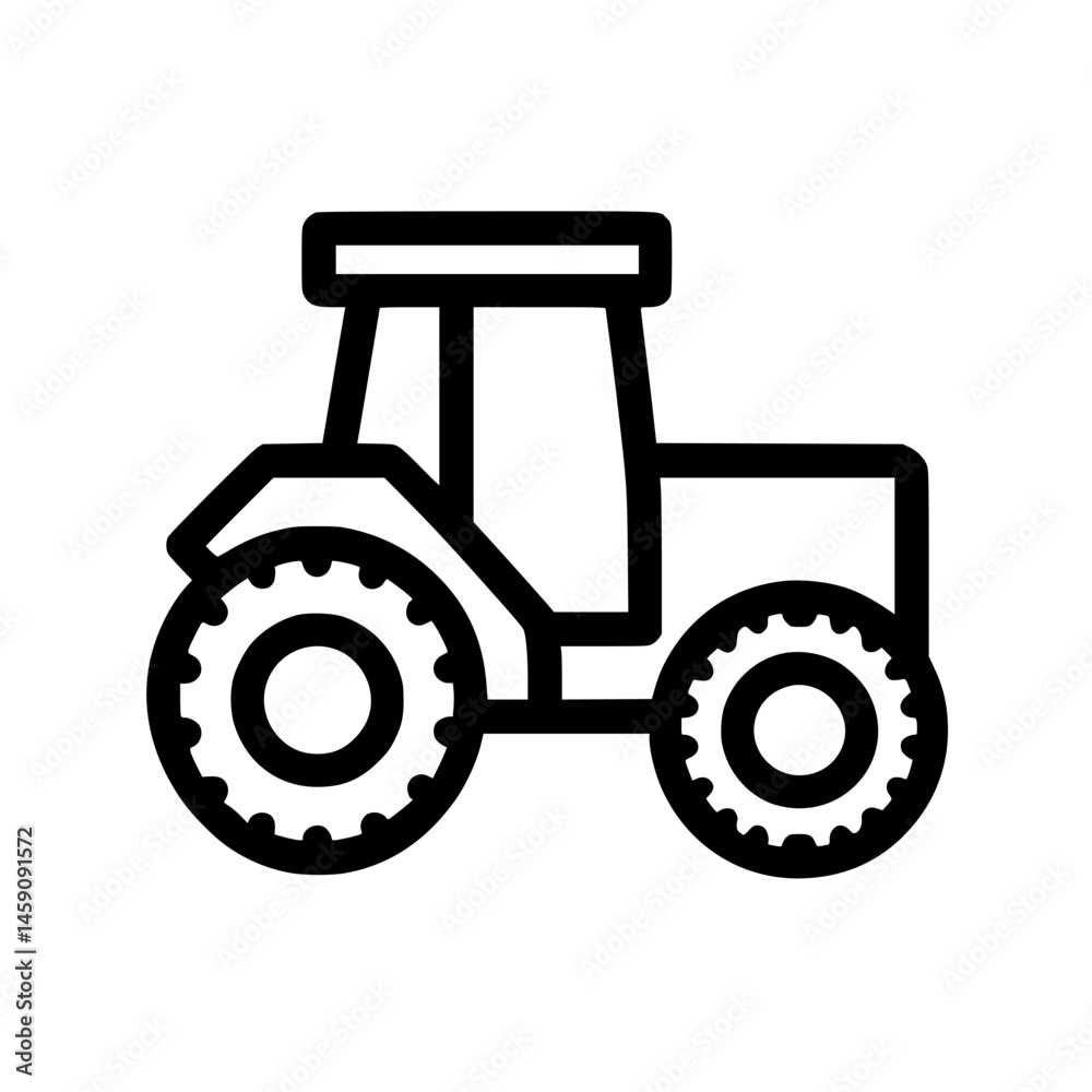 Black flat icon of a tractor representing agricultural machinery used in farming Black flat icon of a tractor representing agricultural machinery used in farming