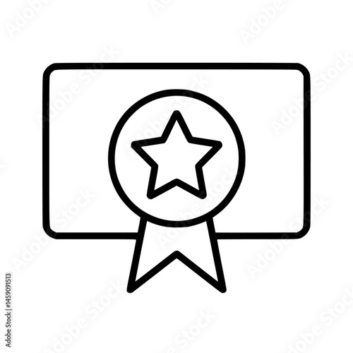 Flat black icon representing a certificate with a star emblem, commonly used for awards and achievements in various contexts